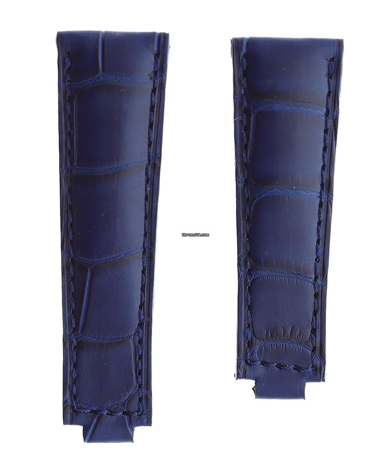 EXCLUSIVE. Navy Blue Alligator leather strap 22mm for Rolex Sky-Dweller with Oysterflex
